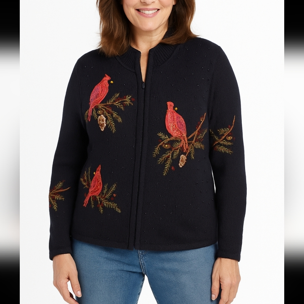 Vintage 80s Cardinal Sweater Zip Up Casual Corner Annex Medium Petite